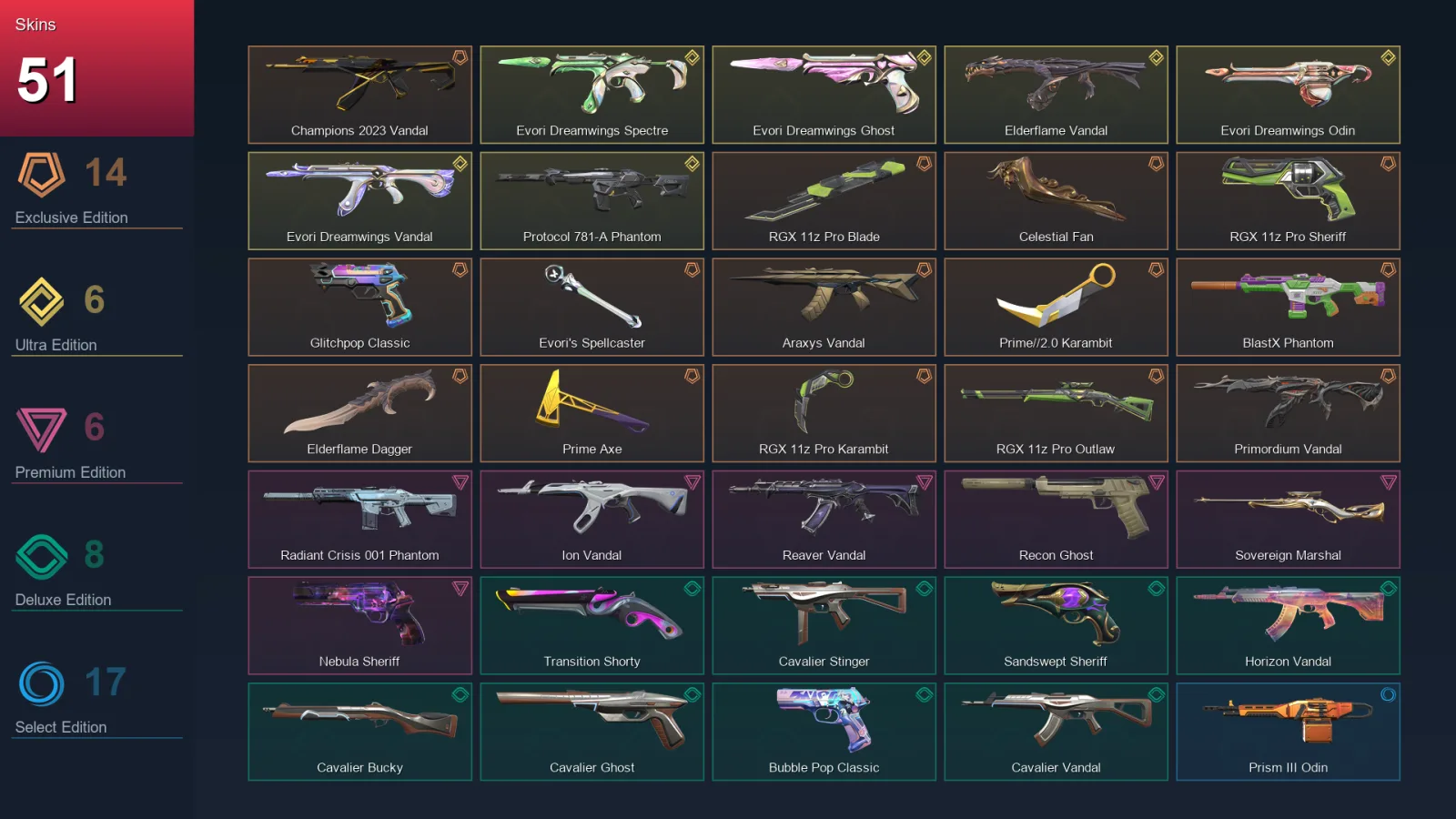 EU | Lv222 | Unranked | 51 Skin | 26 Agent | 109 Buddy — Valorant account