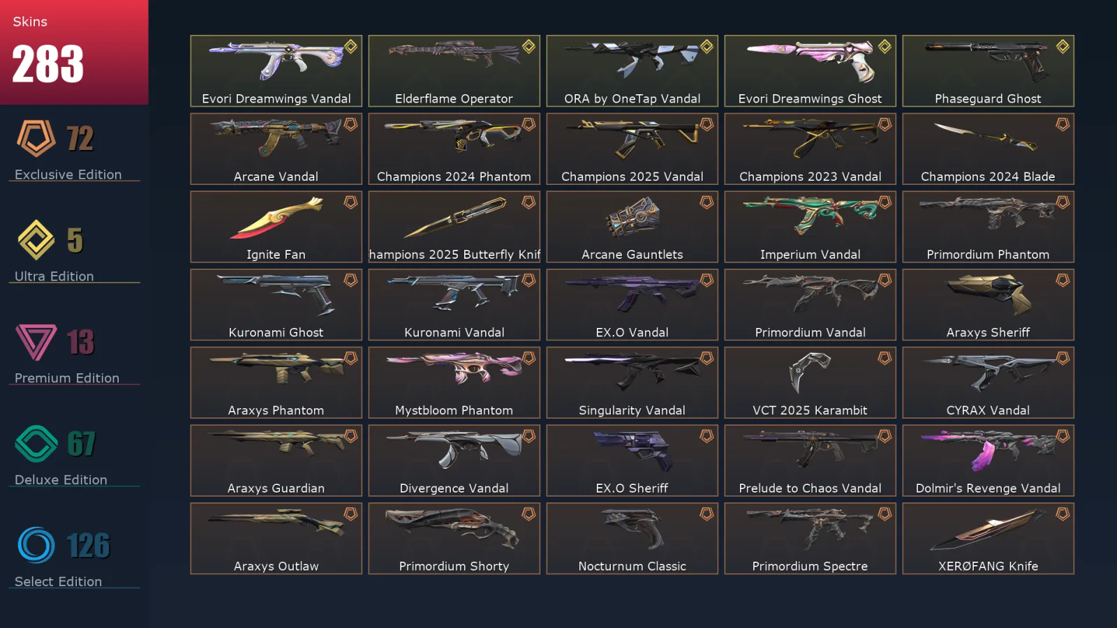 [Valorant] | EU | Level 397 | Gold 3 | 29 Agents | 283 Skins