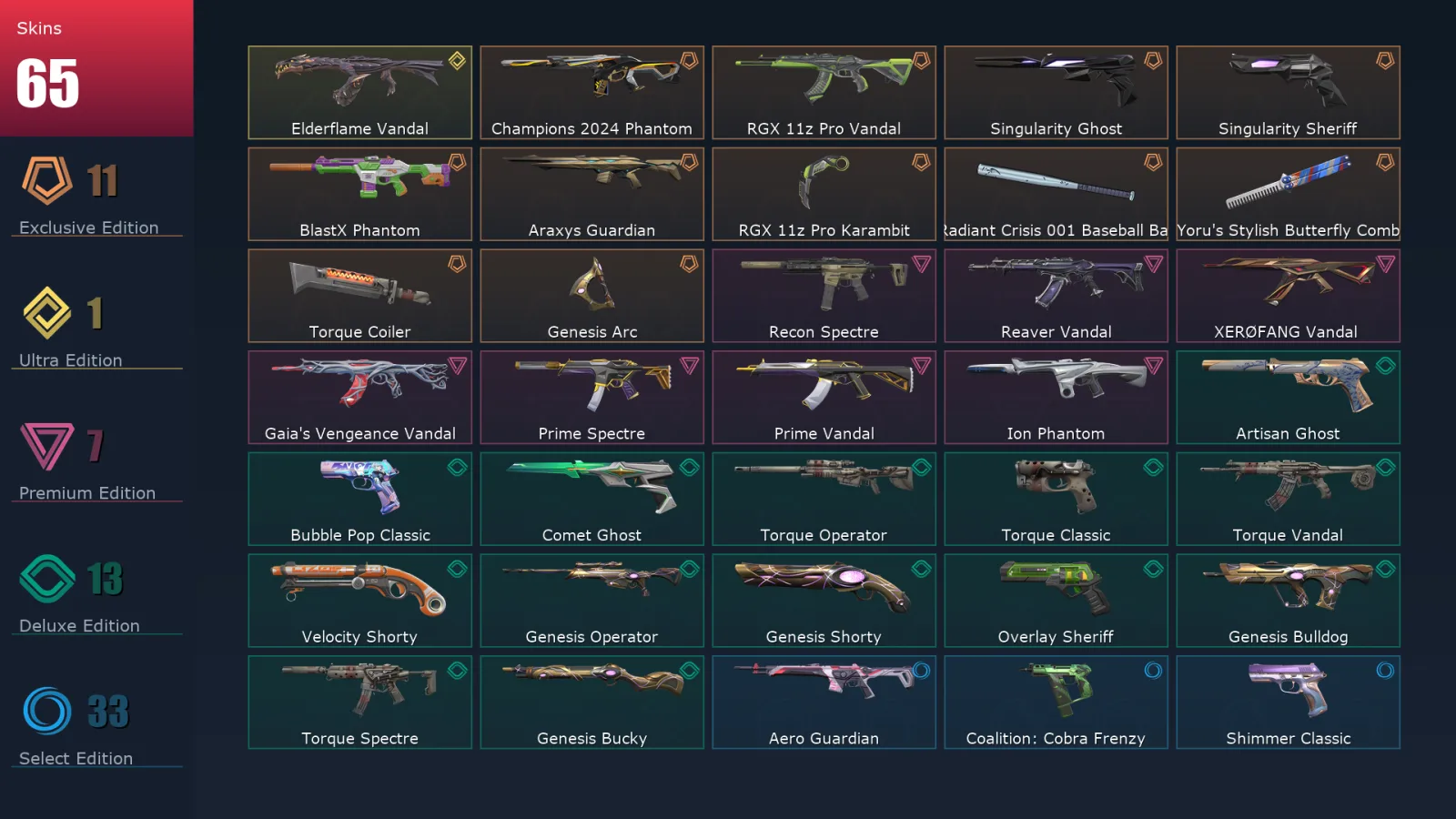 [Valorant] | EU | Level 266 | 28 Agents | 65 Skins