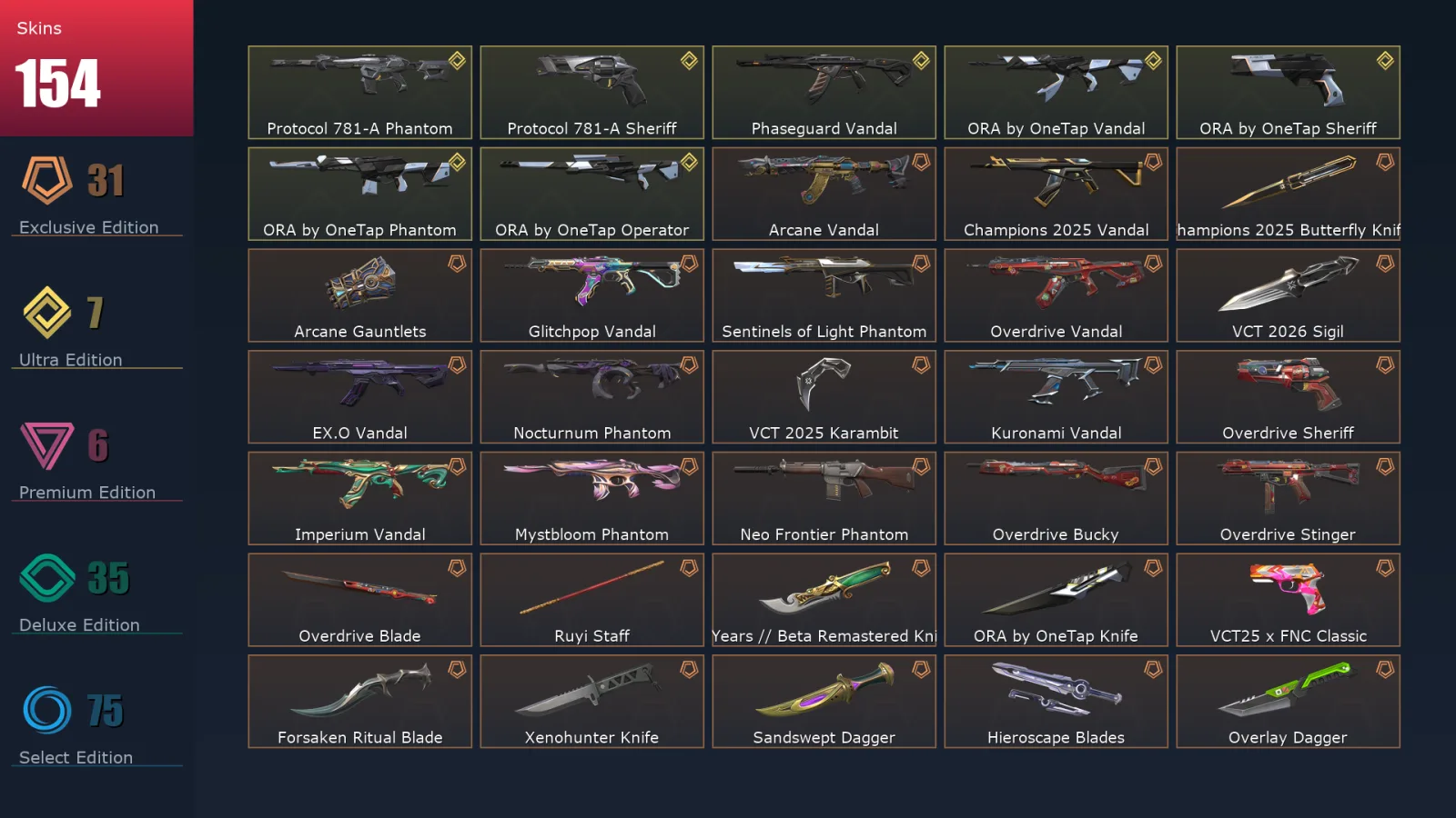 [Valorant] | EU | Level 198 | 29 Agents | 154 Skins