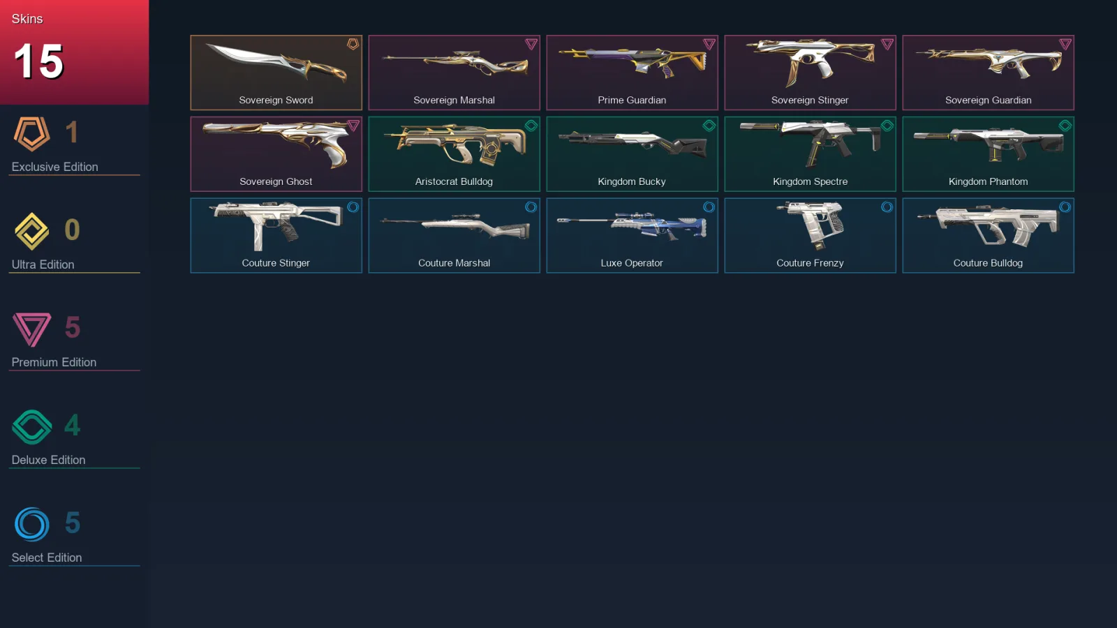 NA | Lv1 | Unranked | 15 Skin | 8 Agent | 8 Buddy