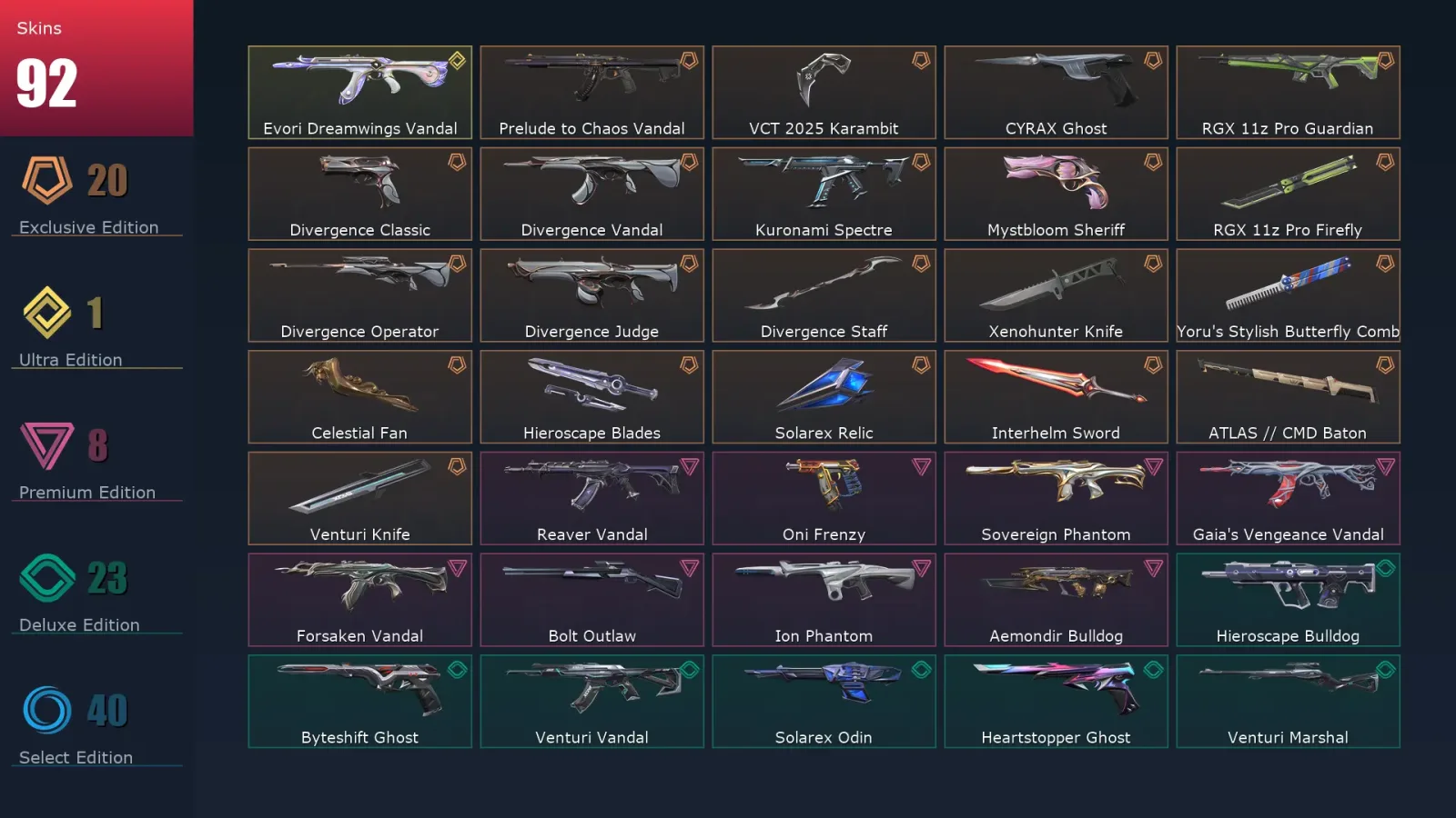 [Valorant] | EU | Level 176 | Diamond 2 | 29 Agents | 92 Skins — Valorant account