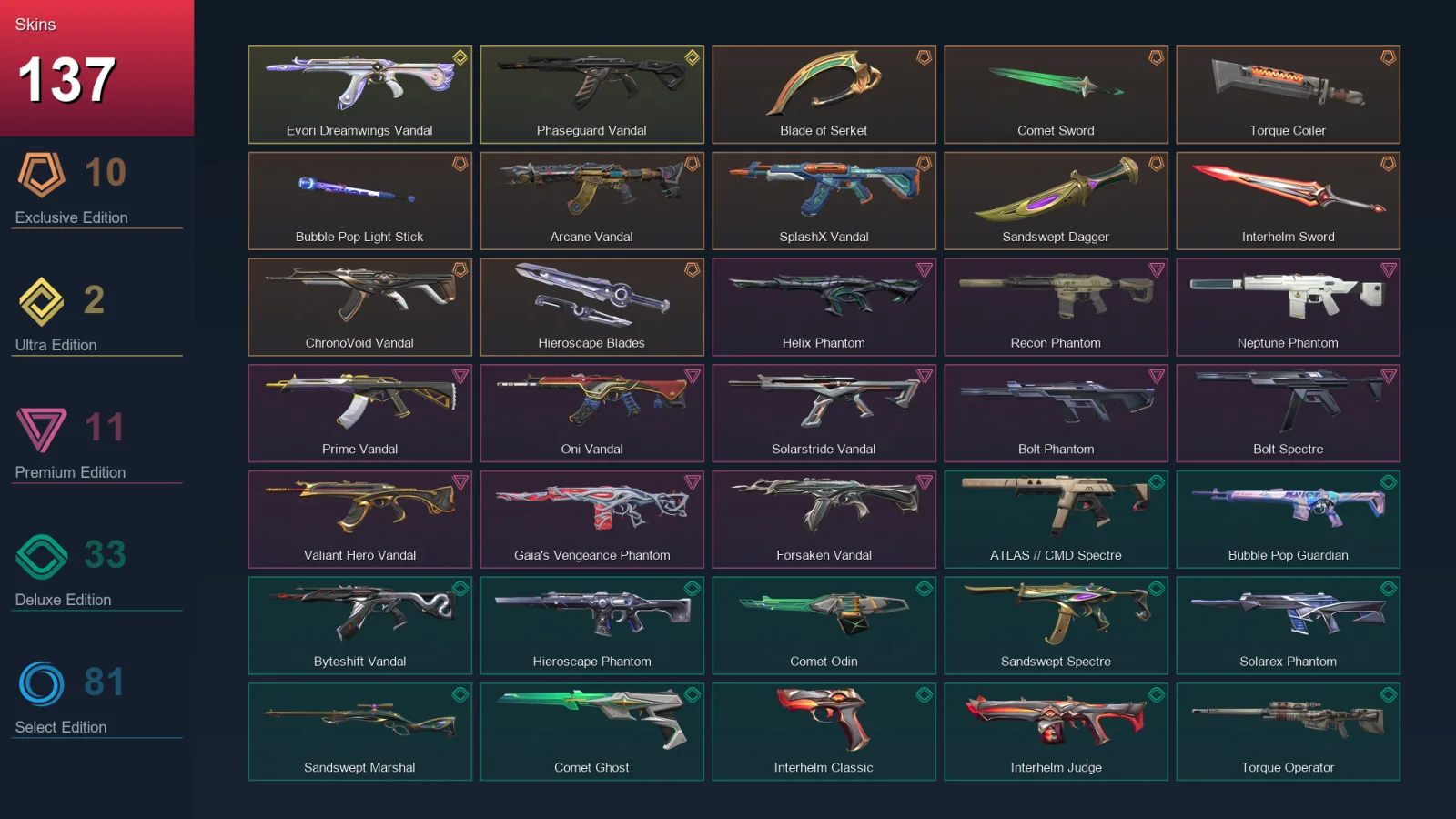 BR | Lv147 | Unranked | 137 Skin | 24 Agent | 121 Buddy — Valorant account