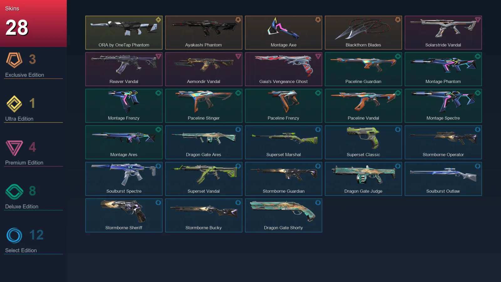 AP | Lv37 | Unranked | 28 Skin | 13 Agent | 20 Buddy