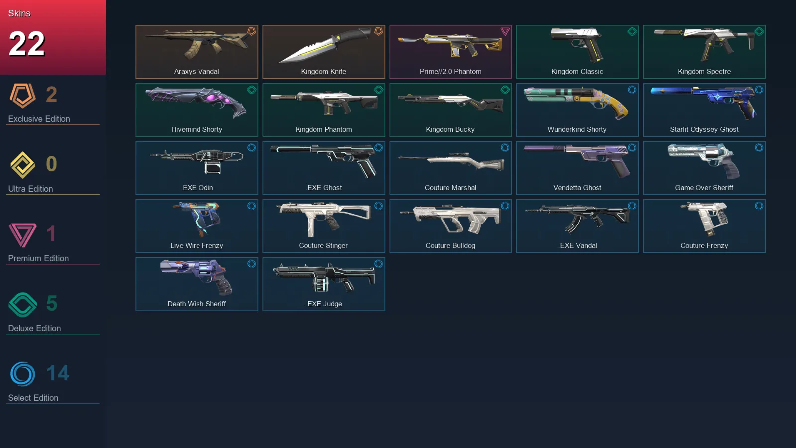AP | Lv142 | Unranked | 22 Skin | 27 Agent | 71 Buddy