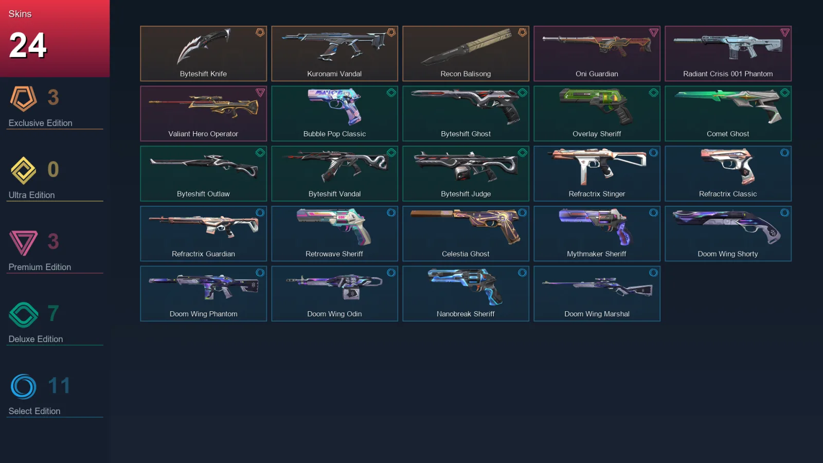 EU | Lv141 | Unranked | 24 Skin | 28 Agent | 58 Buddy