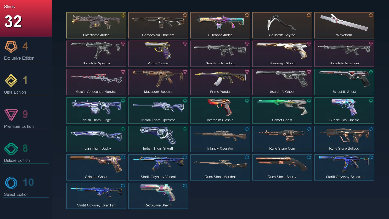 AP | Lv165 | Unranked | 32 Skin | 26 Agent | 57 Buddy