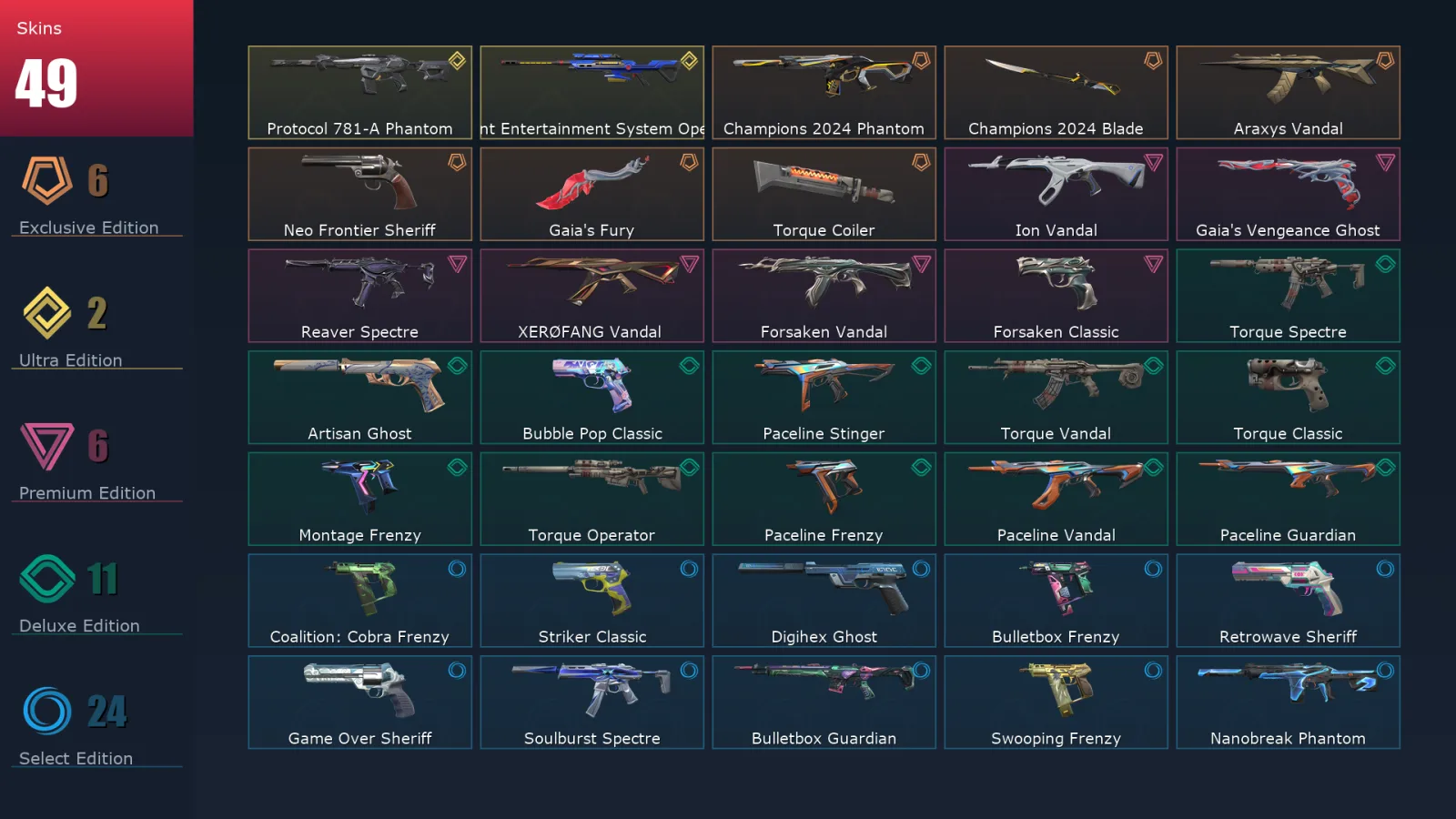 [Valorant] | EU | Level 277 | 29 Agents | 49 Skins