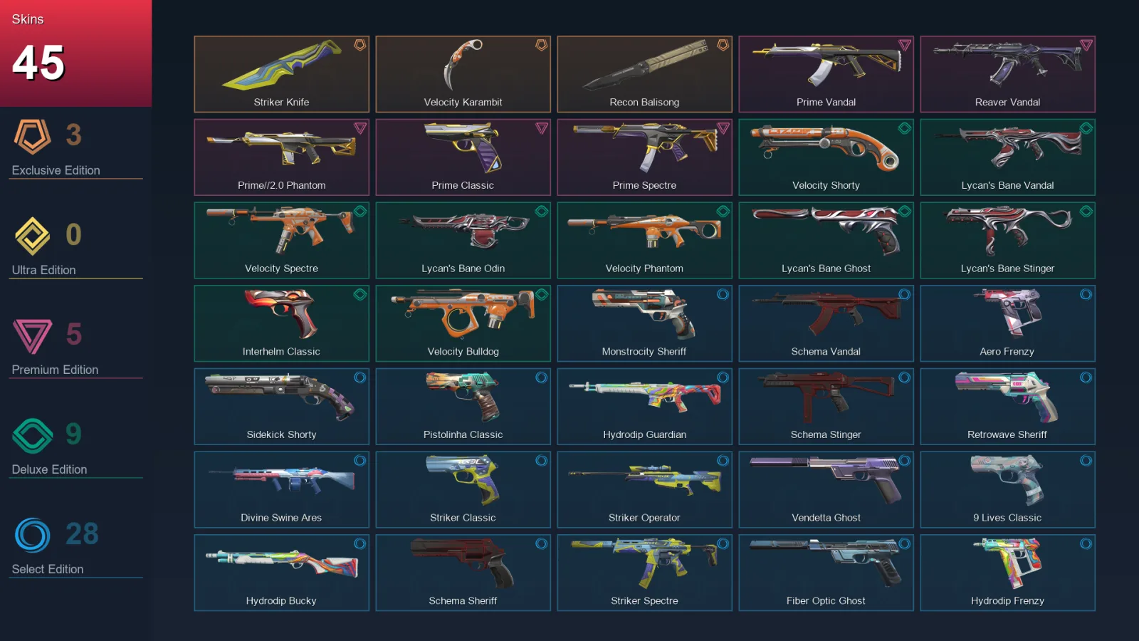 EU | Lv223 | Unranked | 45 Skin | 26 Agent | 80 Buddy