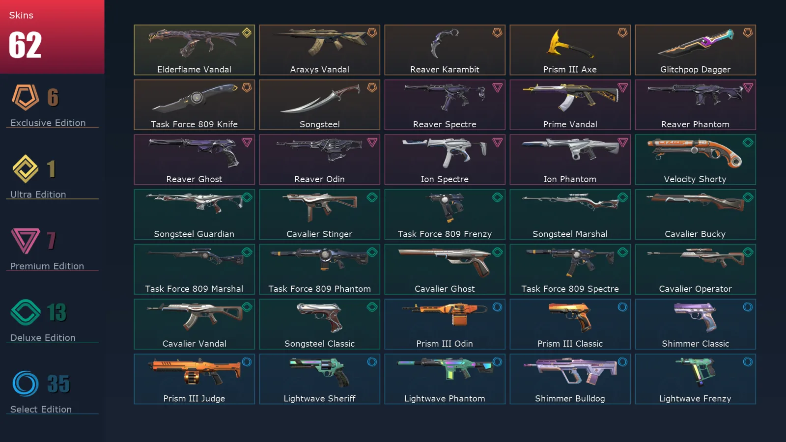 [Valorant] | EU | Level 199 | 25 Agents | 62 Skins