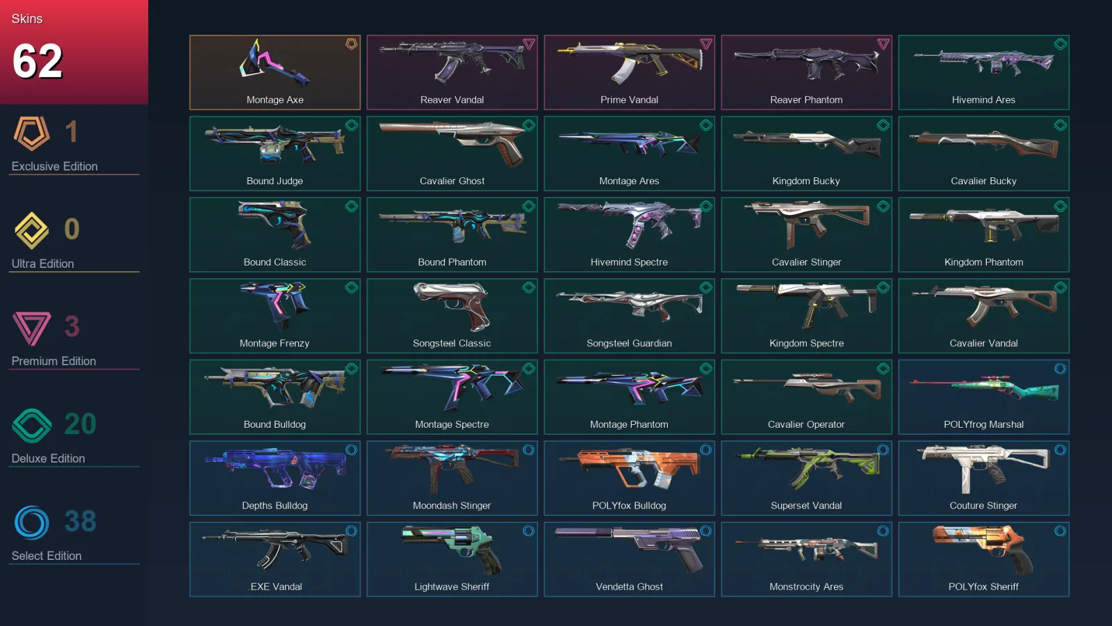 NA | Lv55 | Unranked | 62 Skin | 16 Agent | 61 Buddy