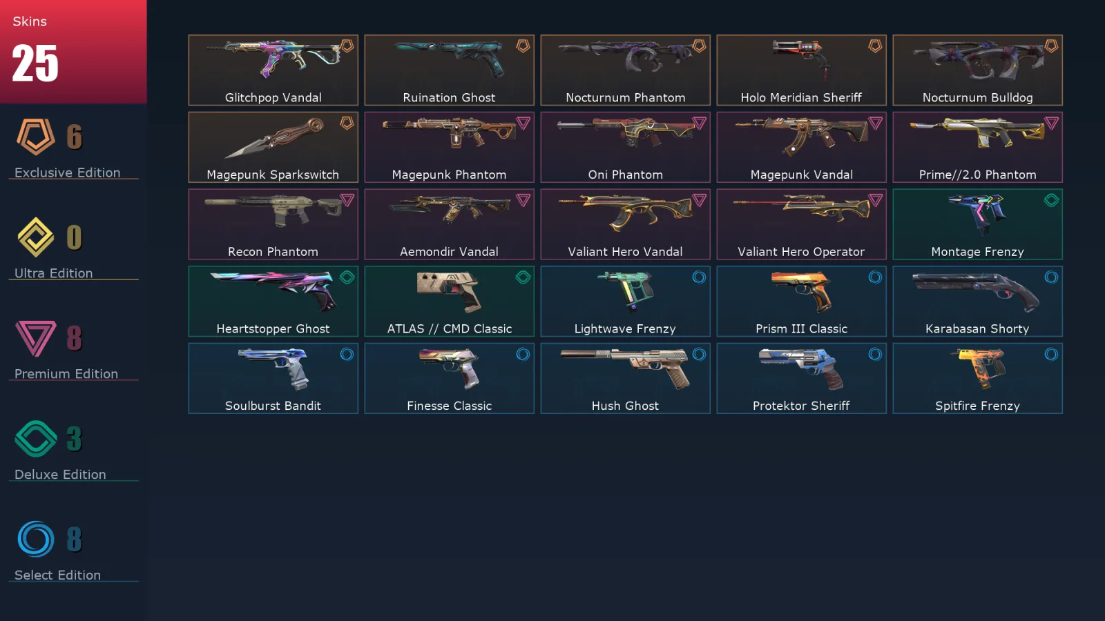 [Valorant] | EU | Level 215 | 29 Agents | 25 Skins