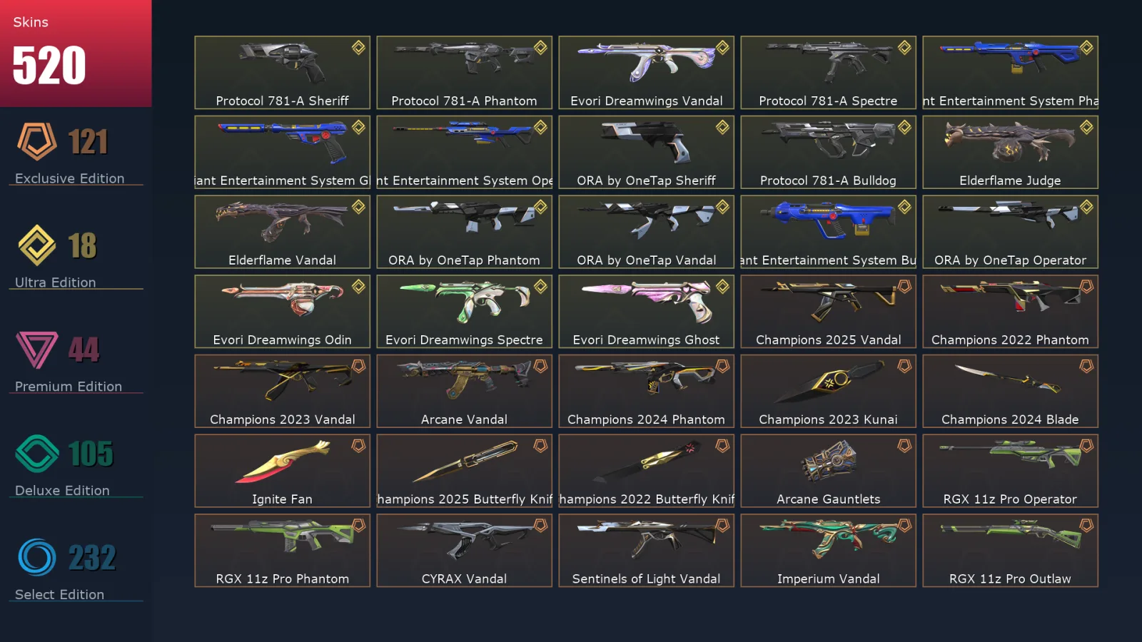 [Valorant] | EU | Level 500 | 29 Agents | 520 Skins