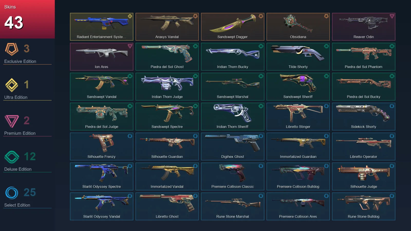 LA | Lv219 | Unranked | 43 Skin | 27 Agent | 97 Buddy — Valorant account