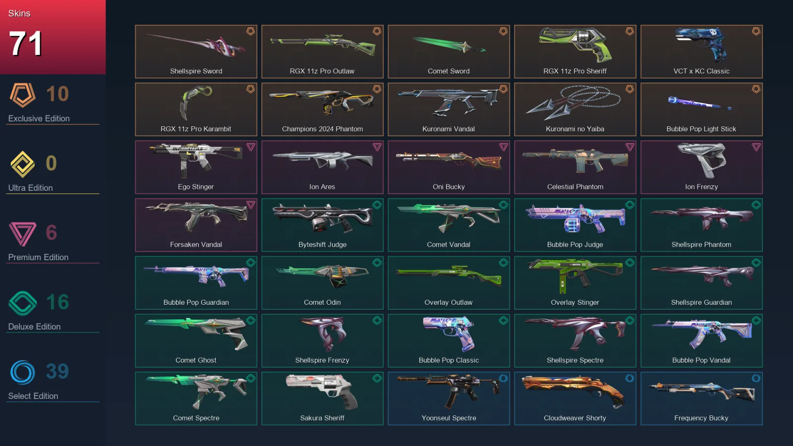 EU | Lv57 | Unranked | 71 Skin | 24 Agent | 53 Buddy — Valorant account