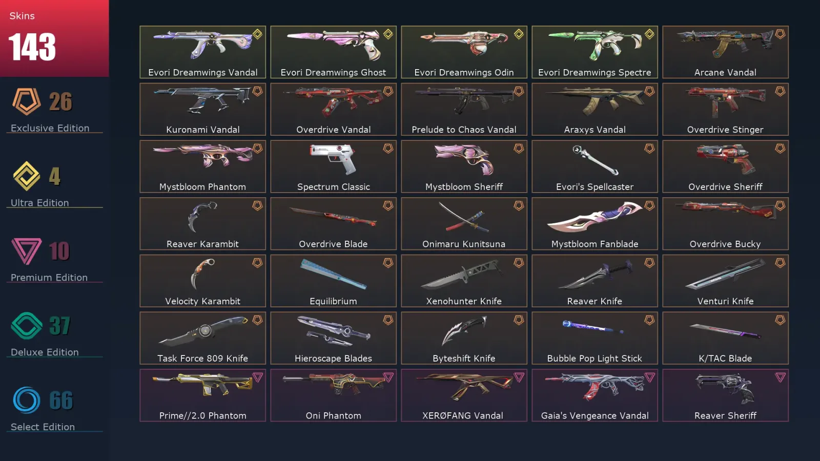 [Valorant] | EU | Level 500 | 29 Agents | 143 Skins