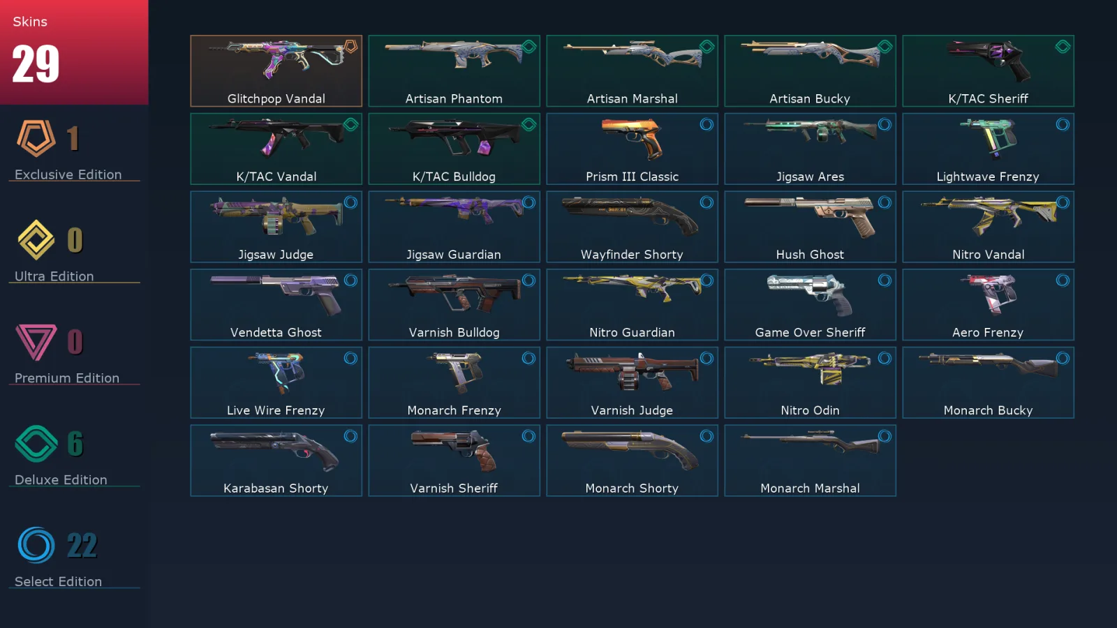 [Valorant] | EU | Level 116 | 25 Agents | 29 Skins