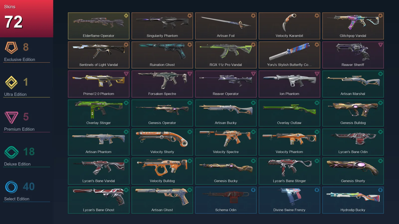 EU | Lv109 | Unranked | 72 Skin | 26 Agent | 81 Buddy — Sentinels Of Light Vandal