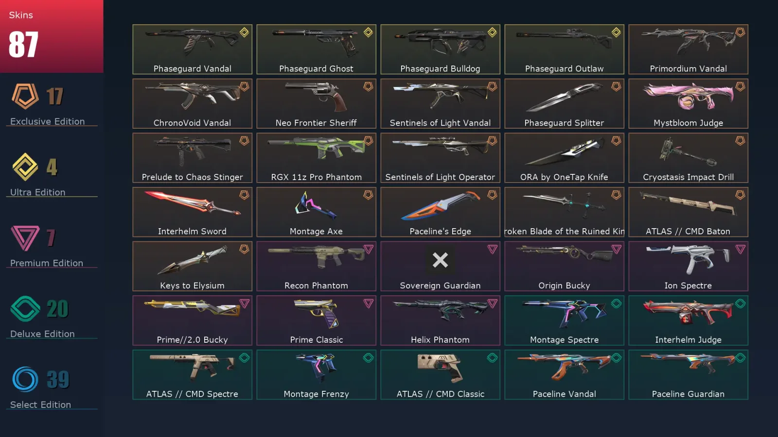 [Valorant] | EU | Level 127 | 29 Agents | 87 Skins