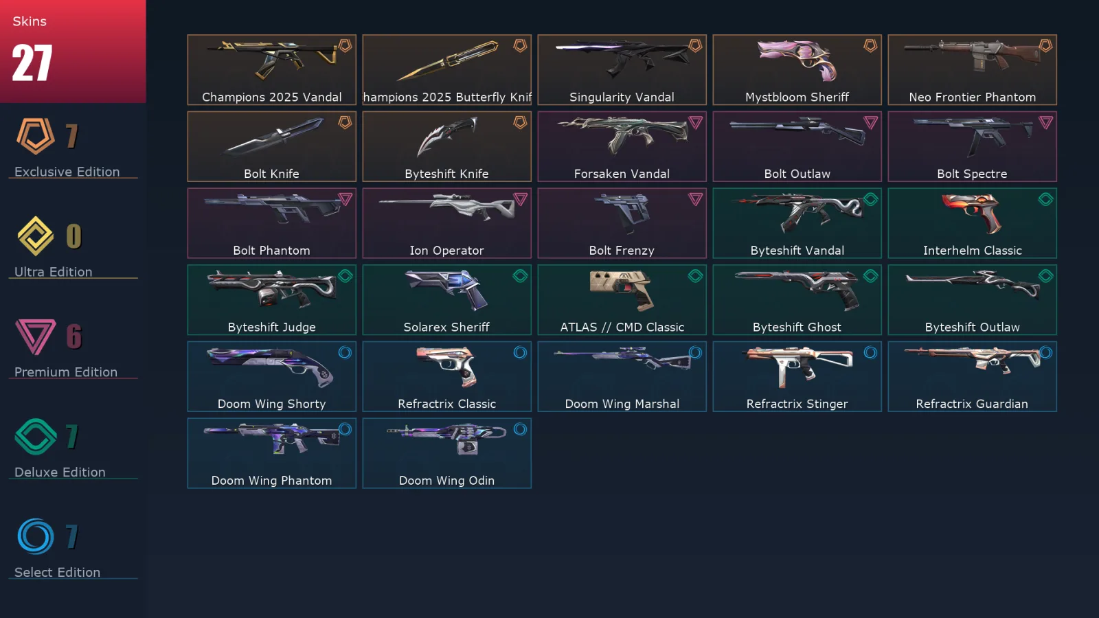 [Valorant] | EU | Level 135 | 29 Agents | 27 Skins