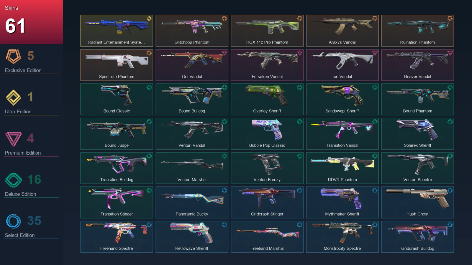 AP | Lv260 | Unranked | 61 Skin | 27 Agent | 112 Buddy &mdash; Valorant account with Classic skin