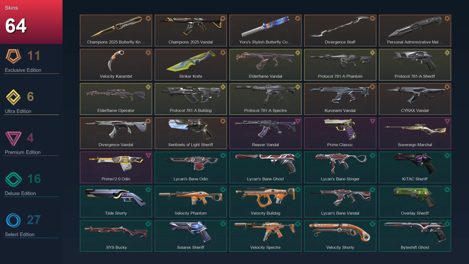 EU | Lv220 | Unranked | 64 Skin | 28 Agent | 109 Buddy — Hue Shift Shorty