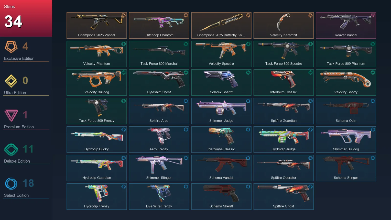 AP | Lv143 | Unranked | 34 Skin | 25 Agent | 76 Buddy — Unranked / Smurf Valorant