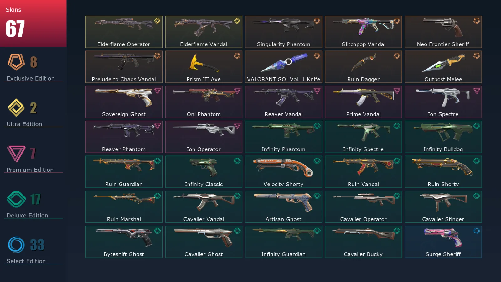 [Valorant] | EU | Level 240 | 27 Agents | 67 Skins