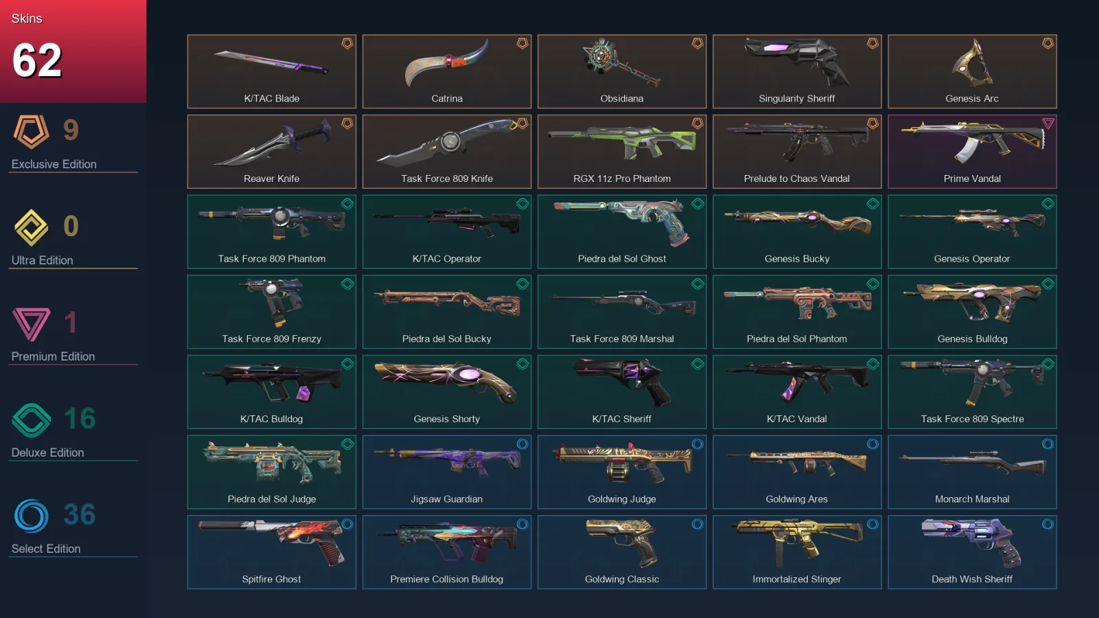 EU | Lv130 | Unranked | 62 Skin | 21 Agent | 78 Buddy