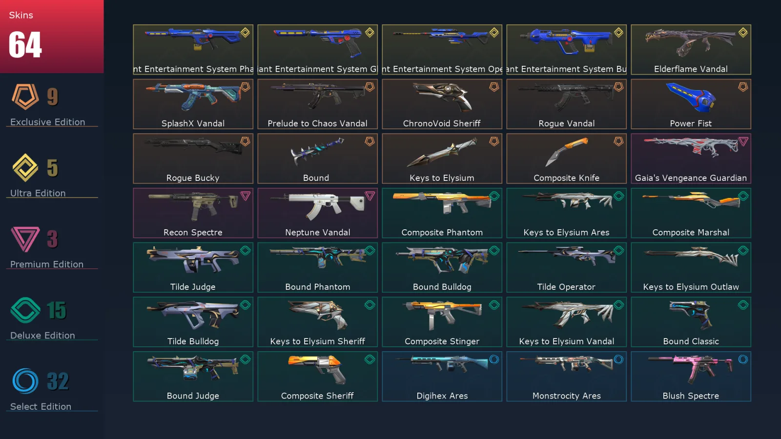 [Valorant] | EU | Level 107 | 29 Agents | 64 Skins