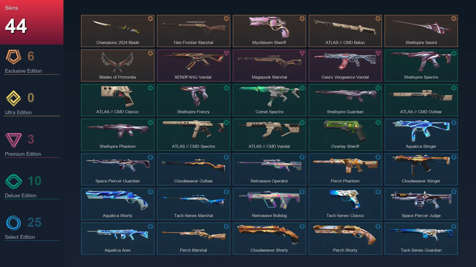 EU | Champions 2024 Blade | Neo Frontier Marshal | Mystbloom Sheriff | ATLAS // CMD Baton | 44 Skin | 29 Agent | 79 Buddy | Lv123