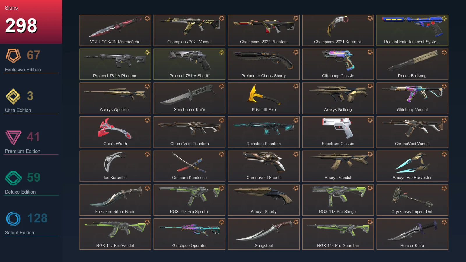 NA | VCT LOCK//IN Misericórdia | Champions 2021 Vandal | Champions 2022 Phantom | Champions 2021 Karambit | 298 Skin | 25 Agent | 201 Buddy | Lv319