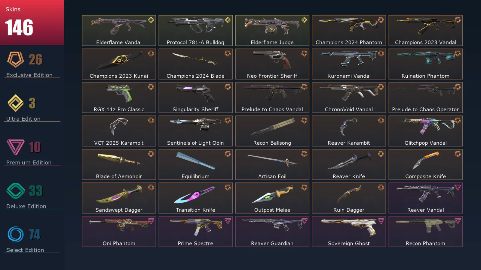 [Valorant] | EU | Level 500 | Diamond 1 | 29 Agents | 146 Skins