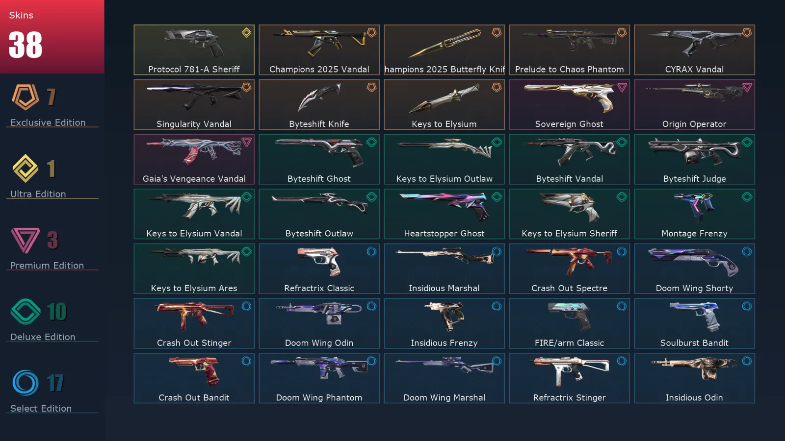 [Valorant] | EU | Level 131 | Silver 3 | 29 Agents | 38 Skins