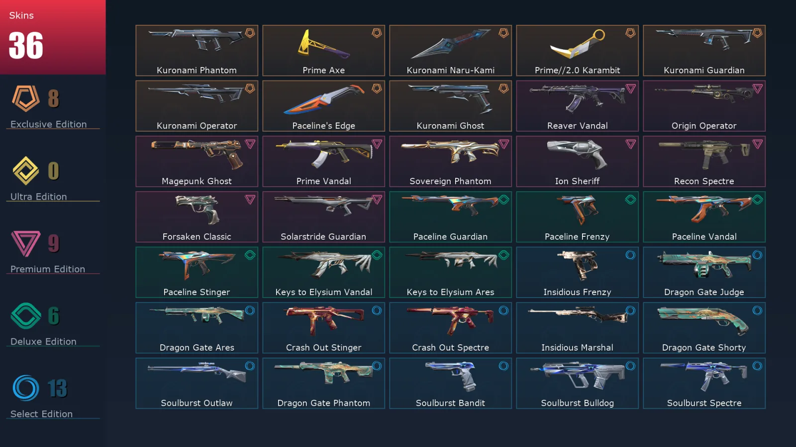 [Valorant] | EU | Level 27 | 10 Agents | 36 Skins