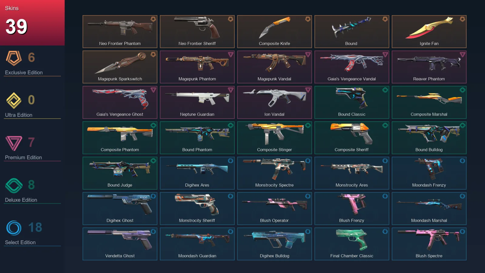 NA | Neo Frontier Phantom | Neo Frontier Sheriff | Composite Knife | Bound | 39 Skin | 20 Agent | 48 Buddy | Lv96