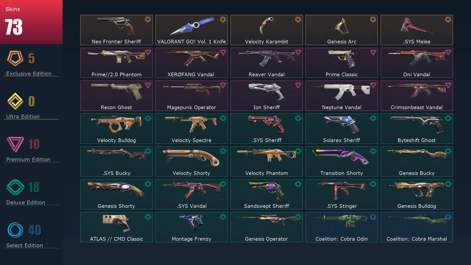[Valorant] | EU | Level 353 | 28 Agents | 73 Skins