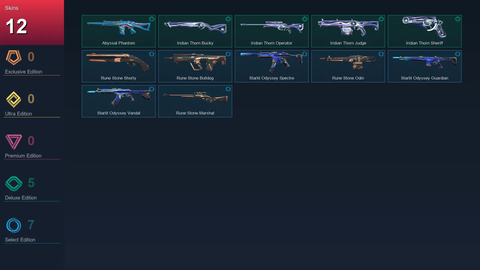 AP | Lv47 | Unranked | 12 Skin | 15 Agent | 19 Buddy — Rune Stone Shorty