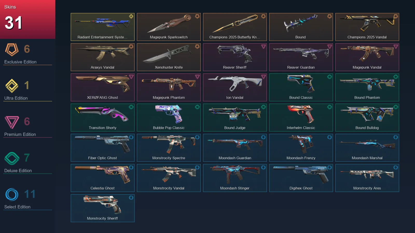AP | Lv148 | Unranked | 31 Skin | 28 Agent | 69 Buddy — Unranked / Smurf Valorant