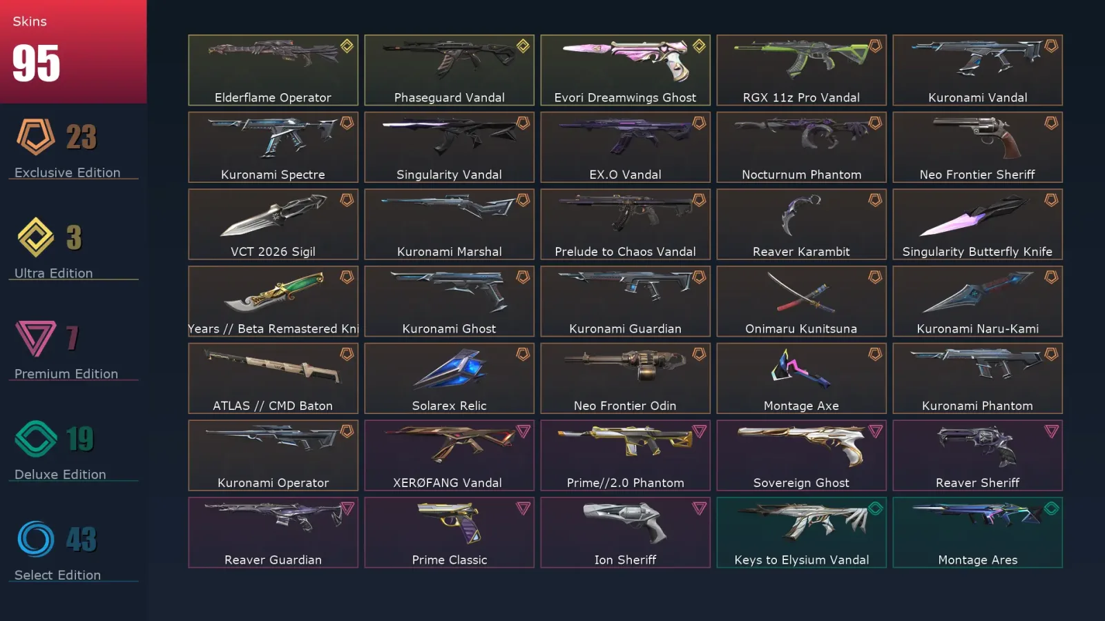 [Valorant] | EU | Level 75 | 18 Agents | 95 Skins