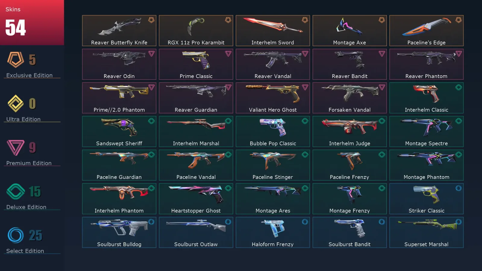 [Valorant] | EU | Level 173 | Platinum 1 | 29 Agents | 54 Skins — Valorant account