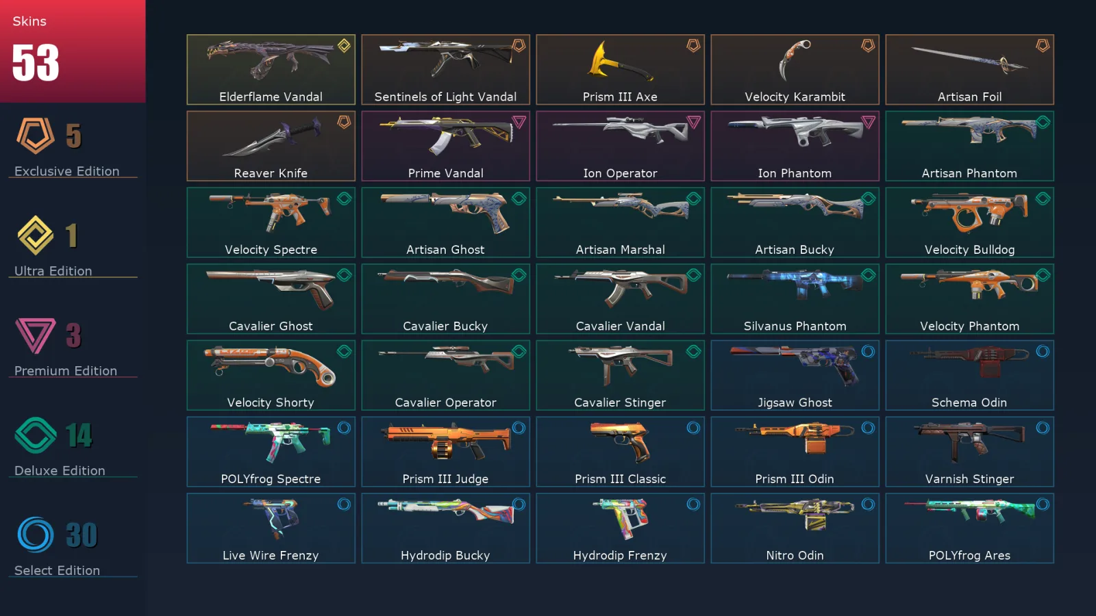 [Valorant] | EU | Level 177 | 27 Agents | 53 Skins