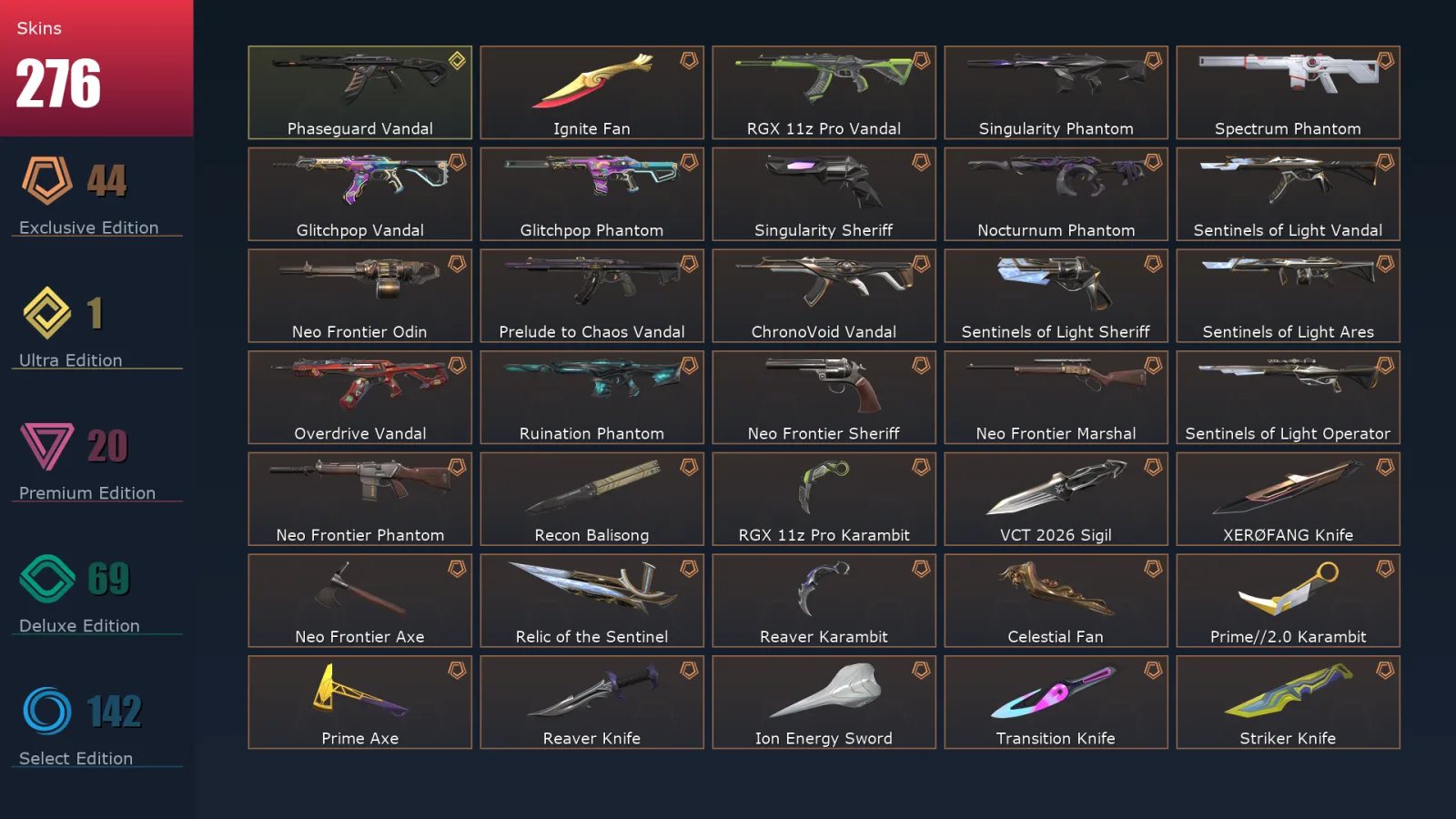 [Valorant] | EU | Level 500 | Diamond 1 | 29 Agents | 276 Skins