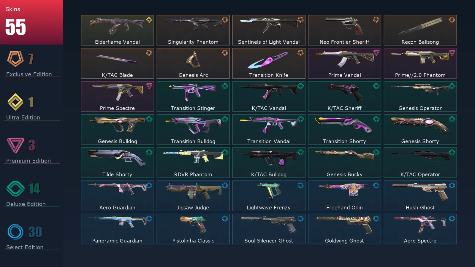 [Valorant] | EU | Level 180 | 24 Agents | 55 Skins