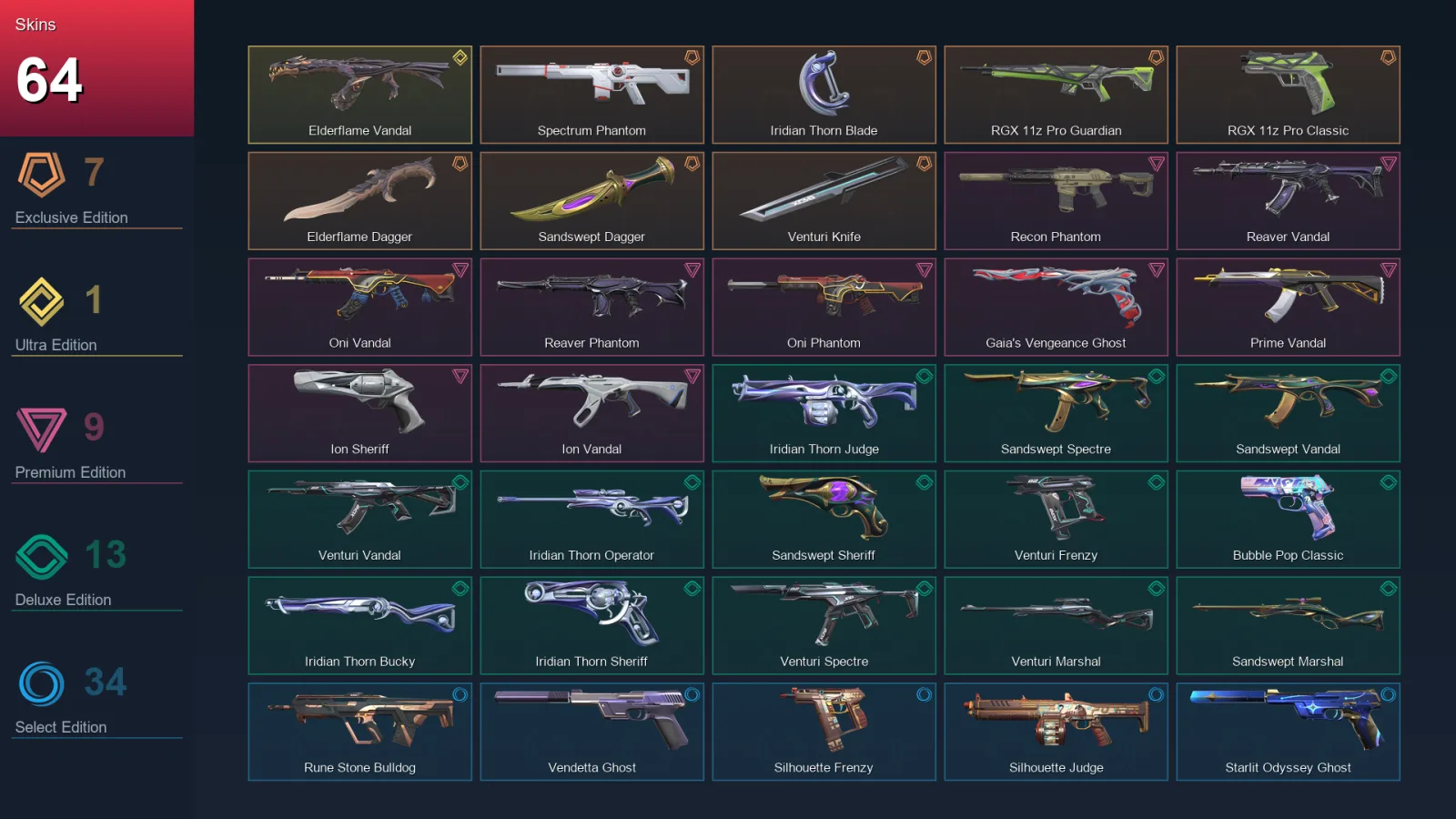 AP | Lv234 | Unranked | 64 Skin | 27 Agent | 105 Buddy