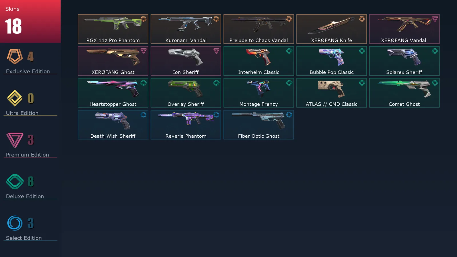 [Valorant] | EU | Level 252 | Gold 2 | 29 Agents | 18 Skins