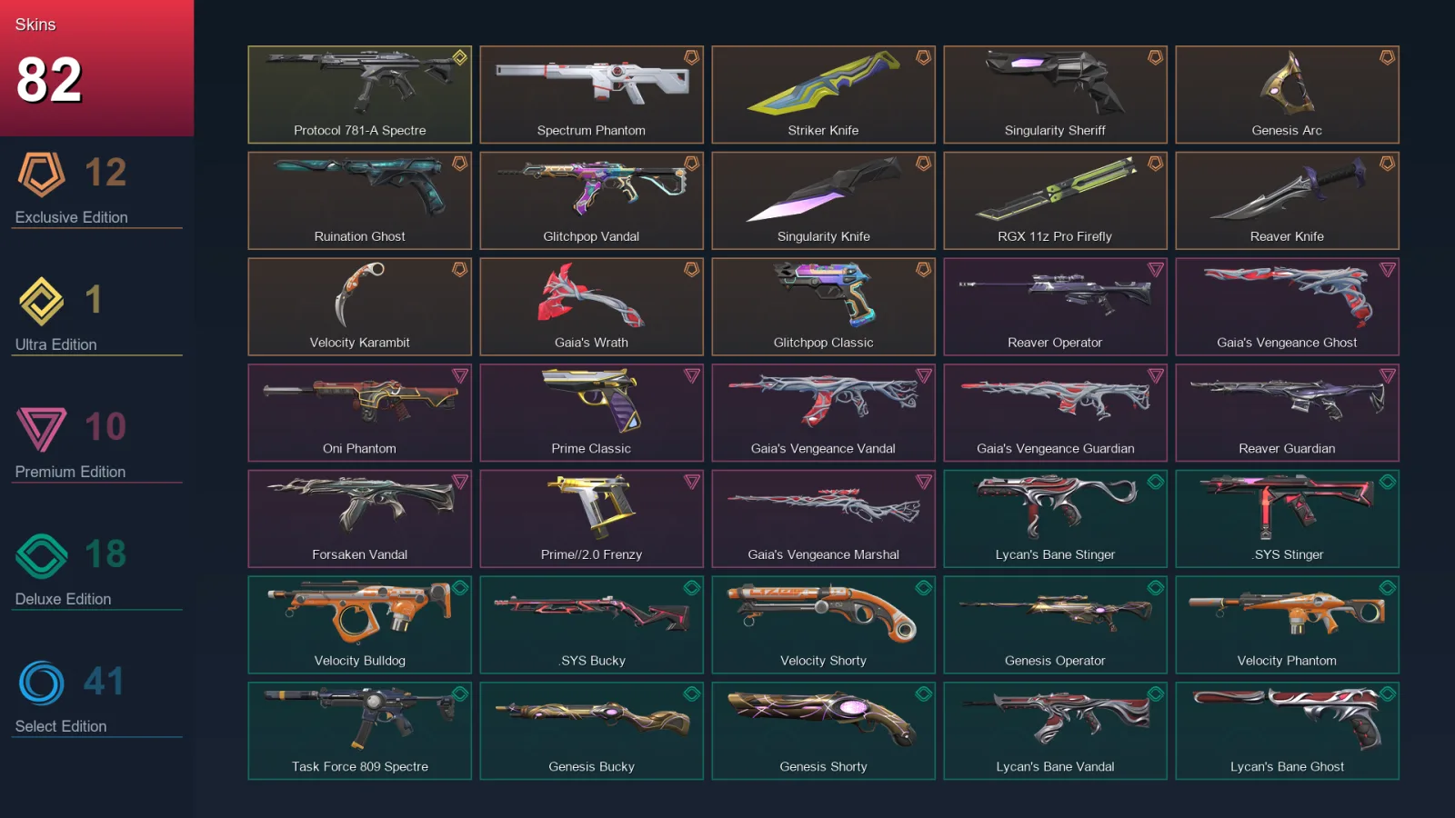 EU | Spectrum Phantom | Striker Knife | Singularity Sheriff | Genesis Arc | 82 Skin | 19 Agent | 60 Buddy | Lv93