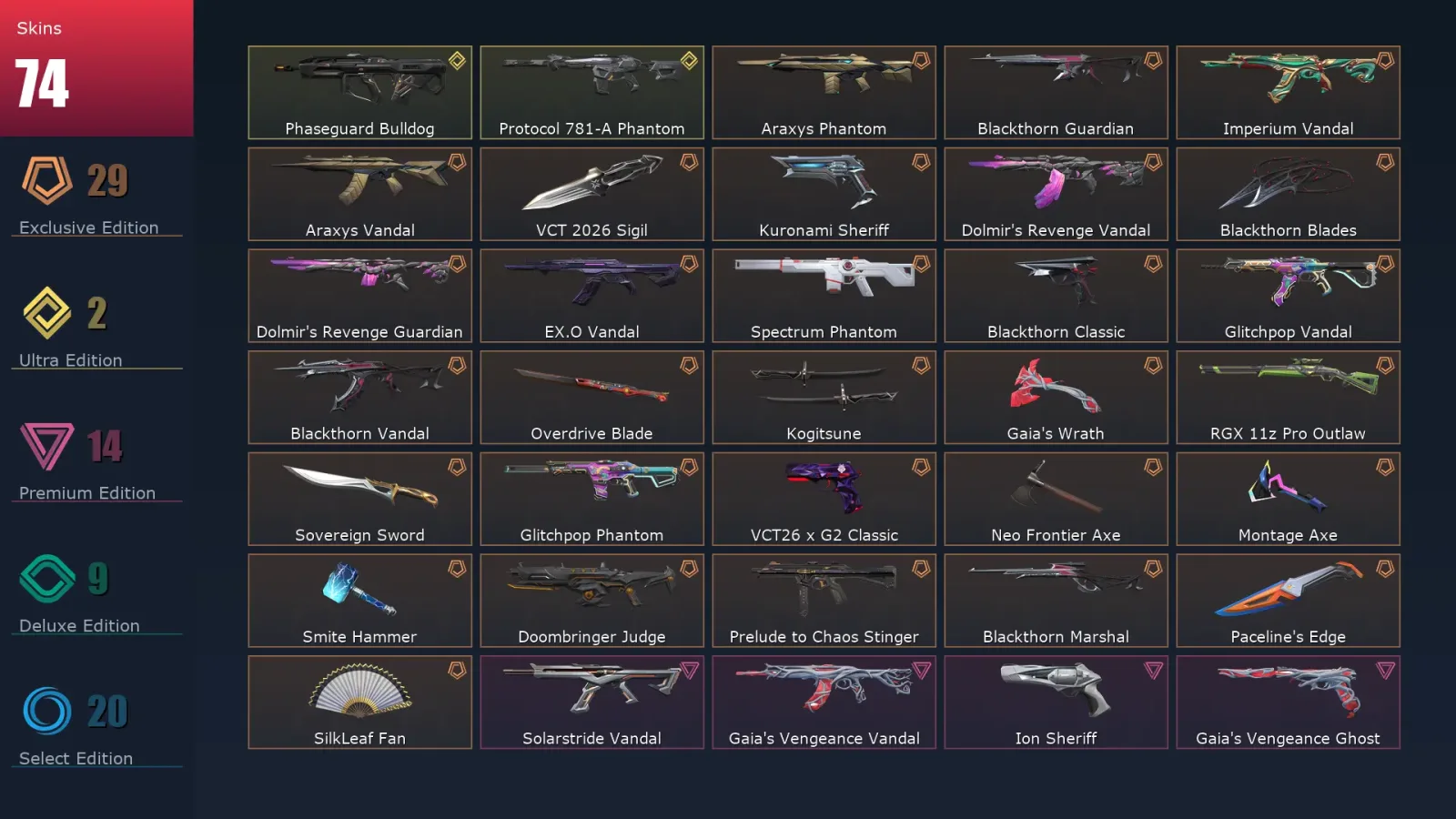 [Valorant] | EU | Level 37 | Platinum 1 | 12 Agents | 74 Skins — Valorant account