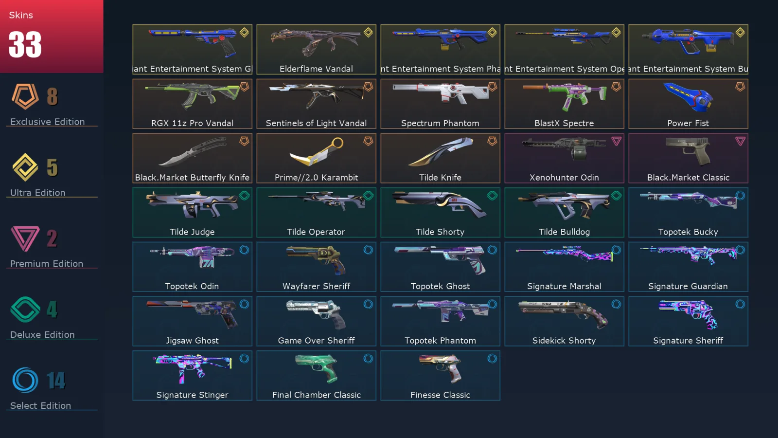 [Valorant] | EU | Level 183 | 23 Agents | 33 Skins