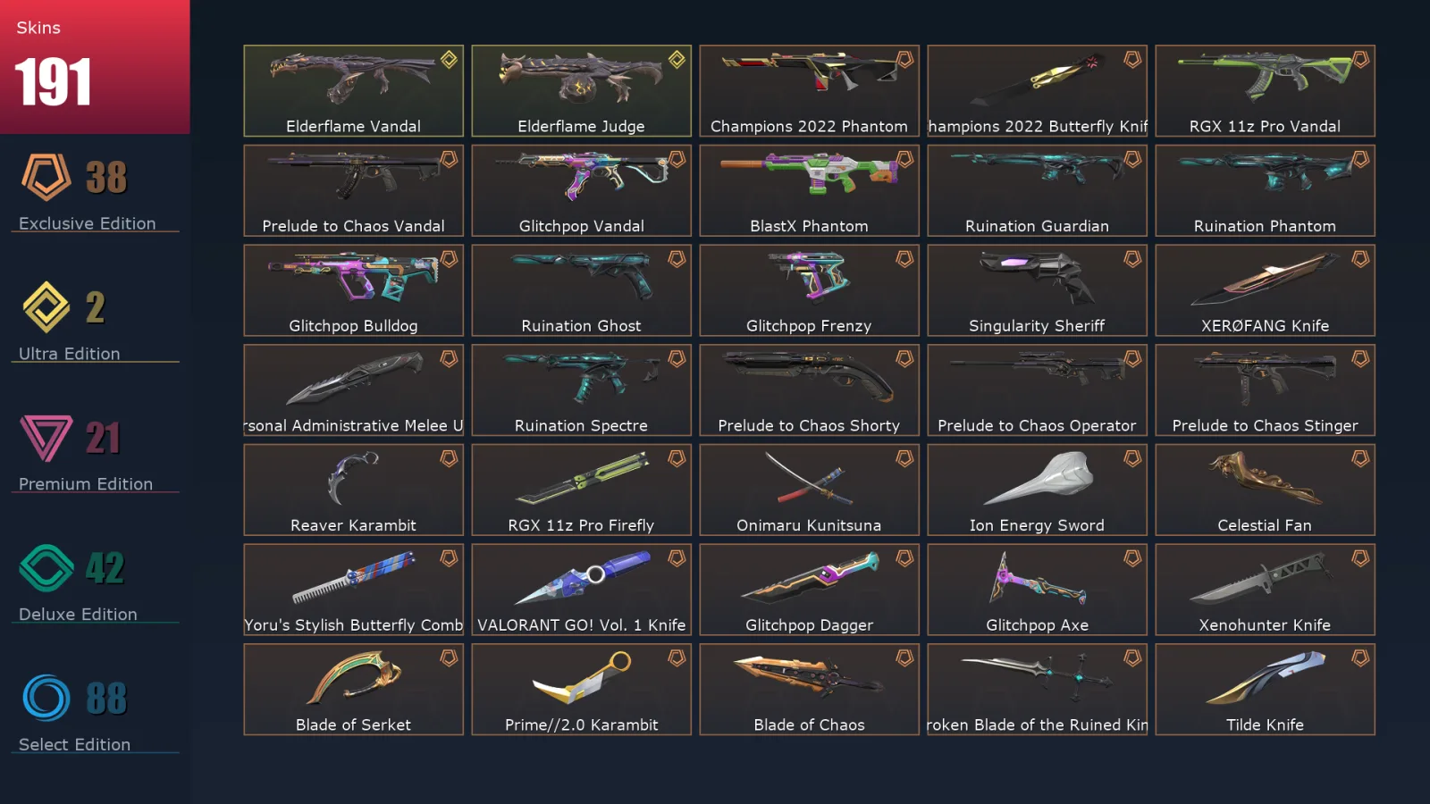 [Valorant] | EU | Level 221 | 28 Agents | 191 Skins